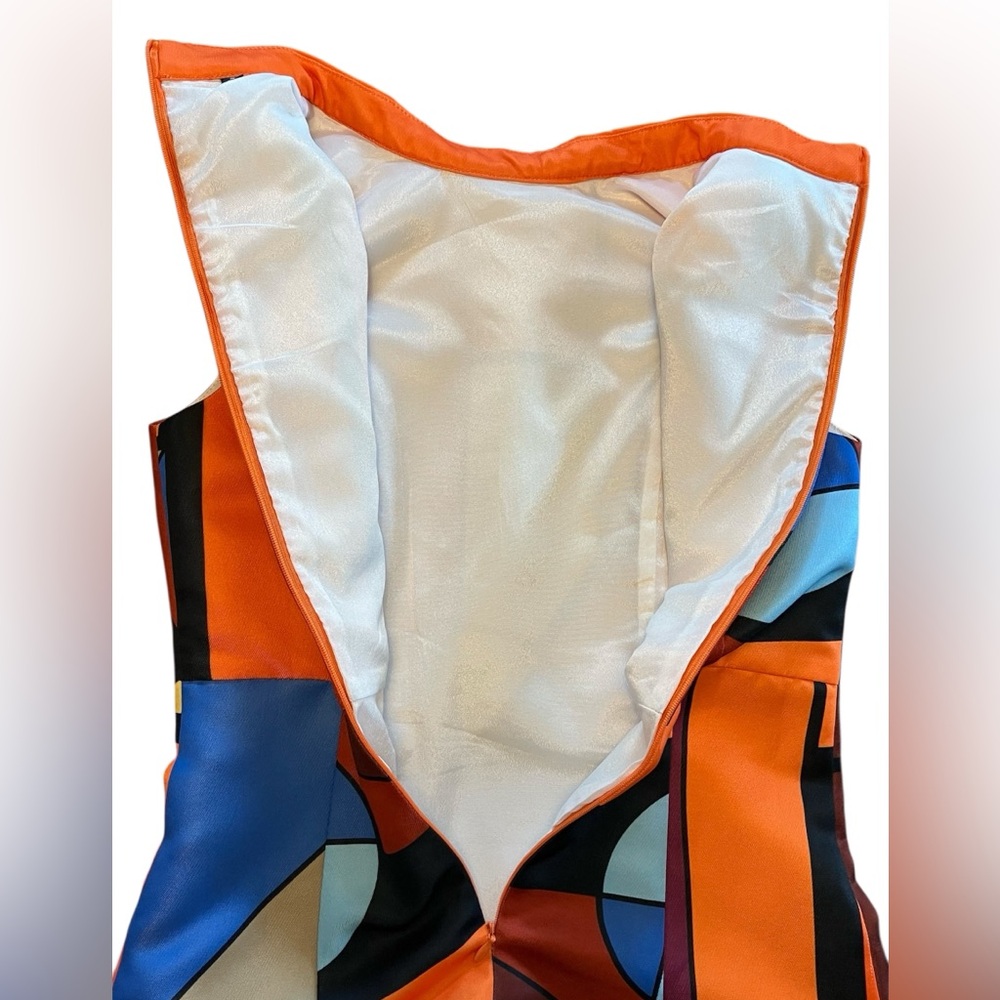 EUC Retro Geometric Print Sleeveless  A Line Mondrian Style Op Art Dress Small - Picture 9 of 16